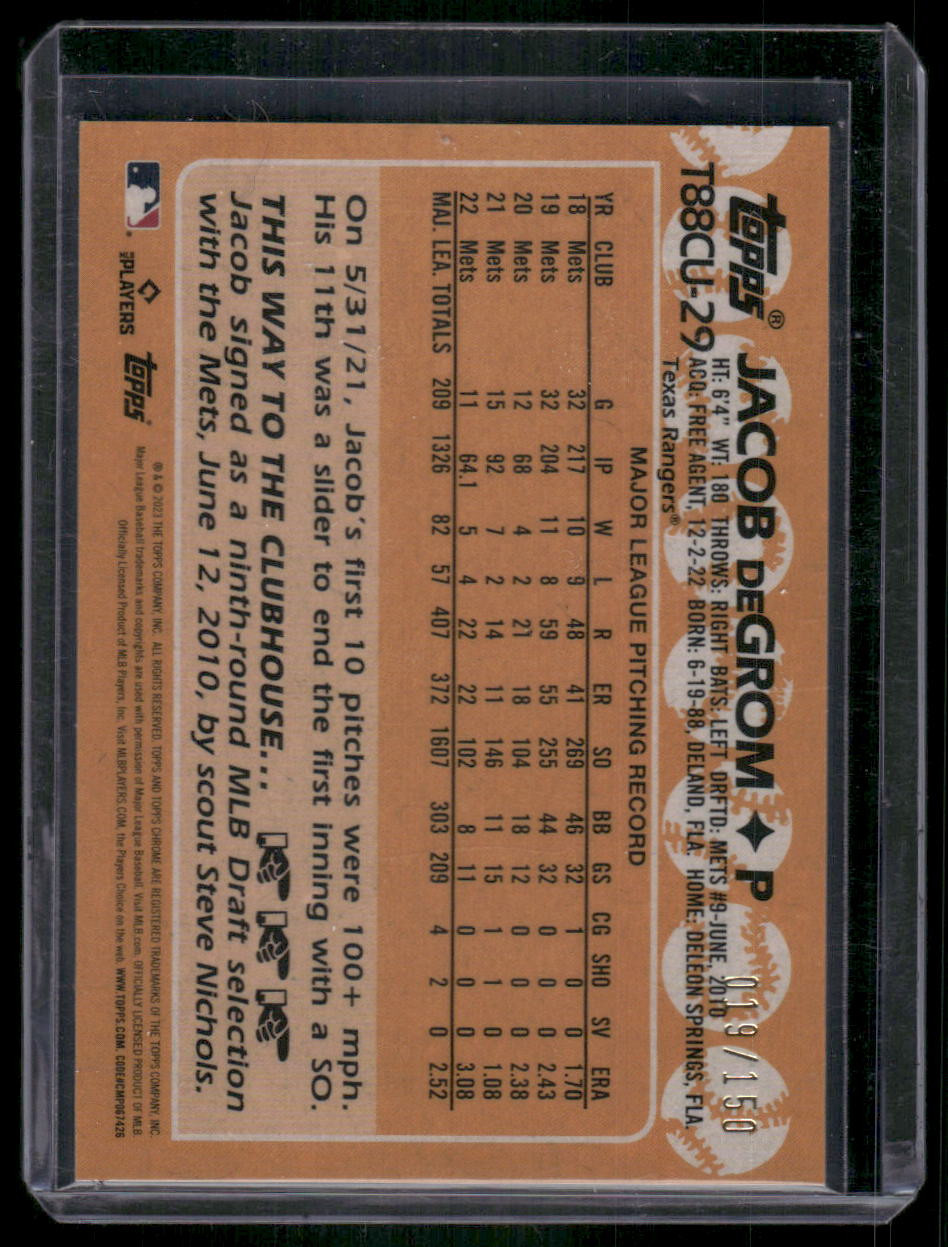 2023 Topps Update Jacob deGrom 35th Anniversary Chrome Blue #/150