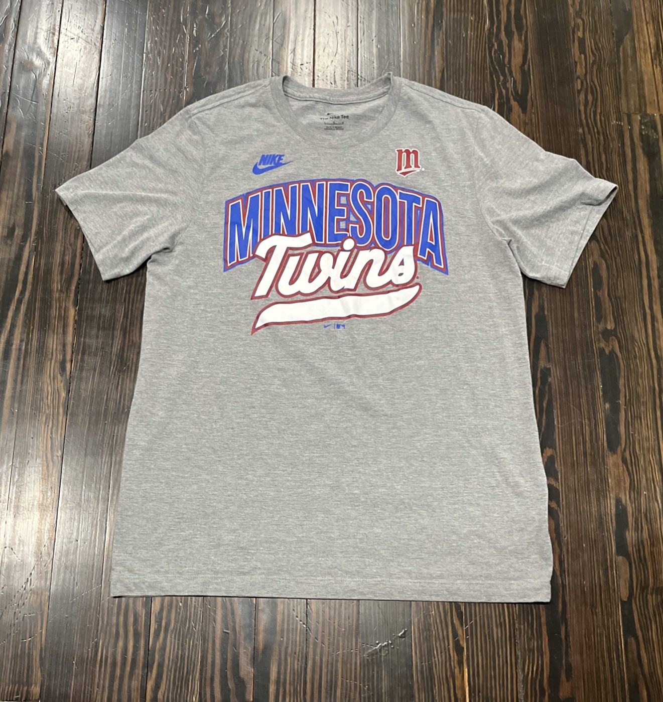 Nike Minnesota Twins T Shirt Men’s Large Gray Polyester Cotton Rayon