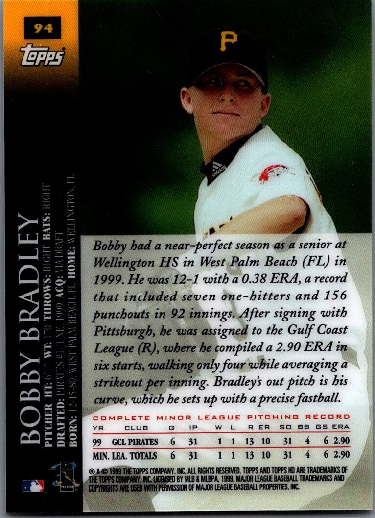 2000 Topps HD #94 Bobby Bradley RC Pittsburgh Pirates