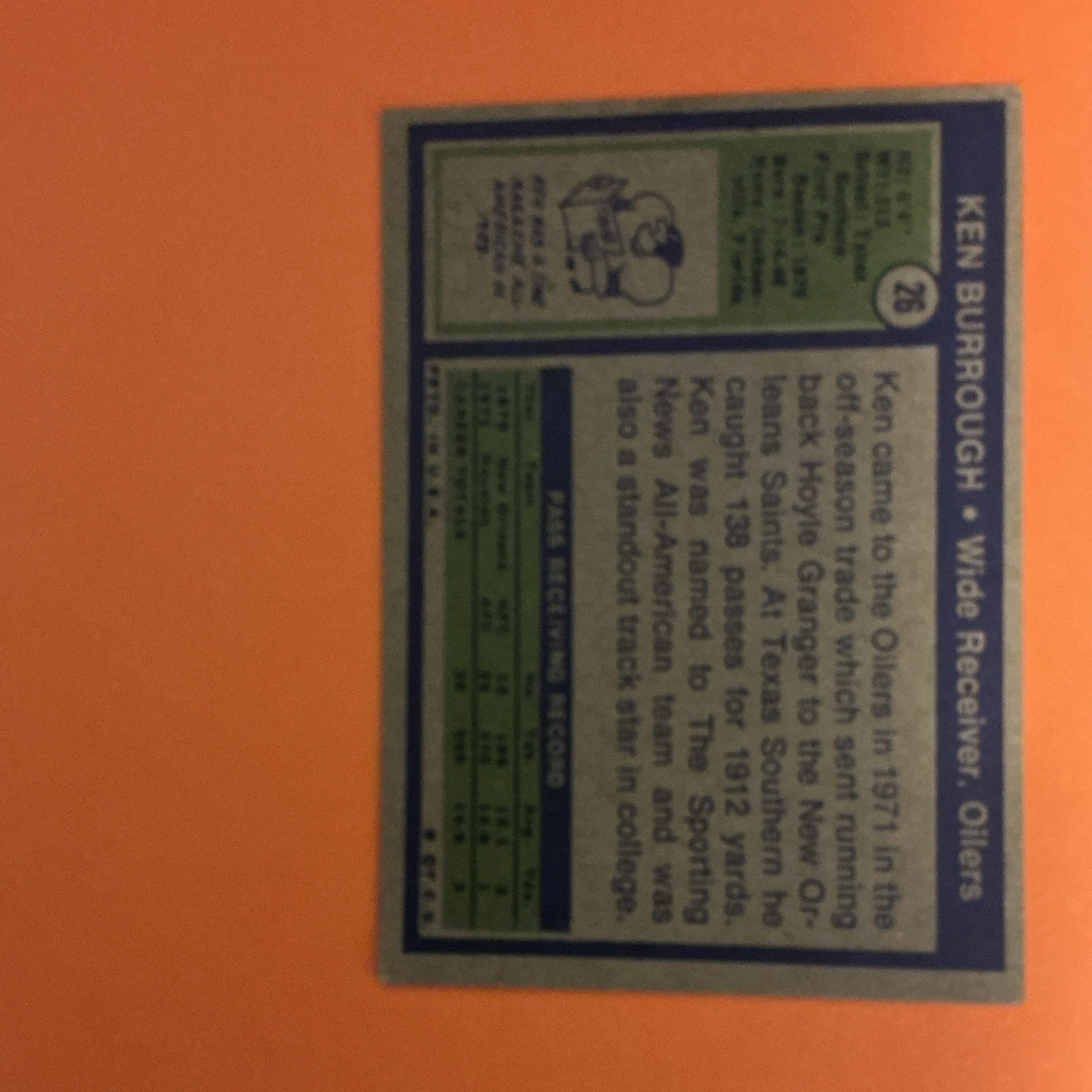 Topps 1972 Topps Ken Burrough Rookie Base Set #26 Houston Oilers Football Card