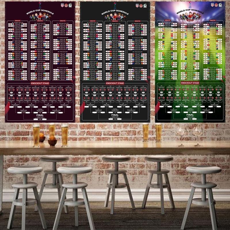 2026 World Cup schedule Poster,47″x27.5″ Soccer Tournament Wall Chart 48-Team Br
