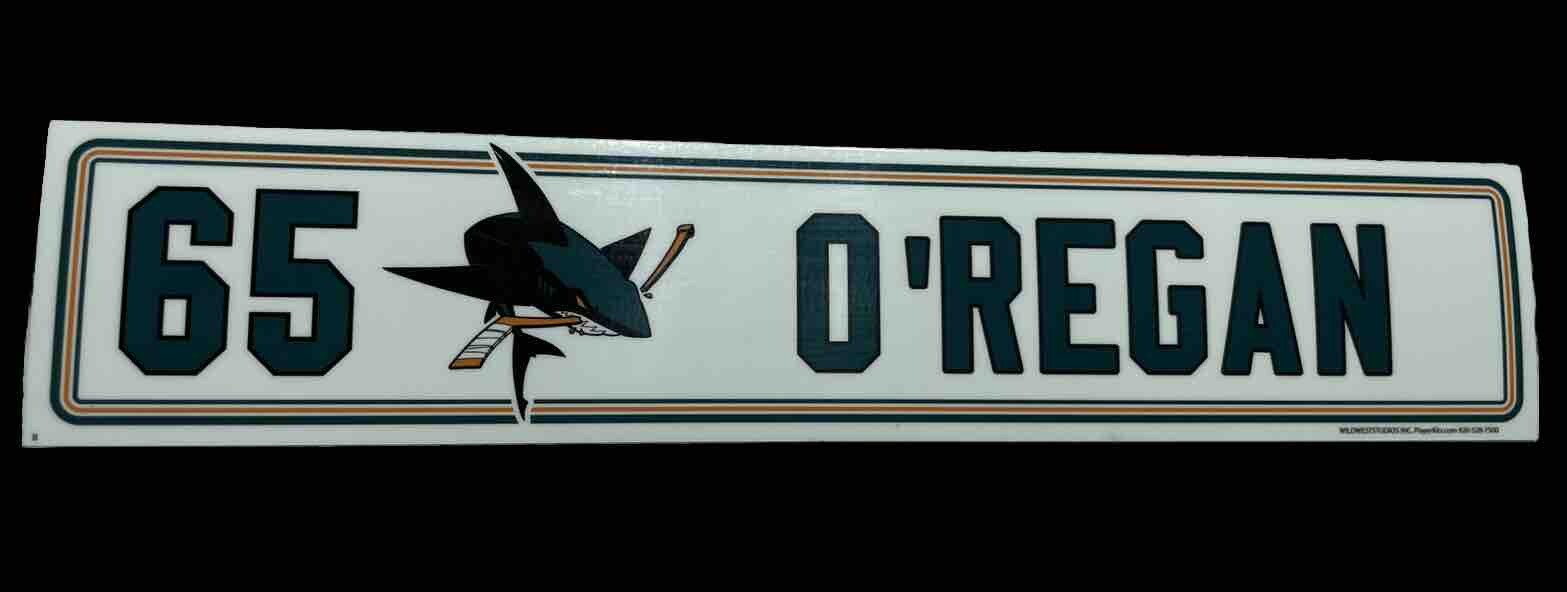 Danny O’Regan #65 [ 10”x 2” 1mm ] Locker Stall Nameplate NHL SJ Sharks Game Used