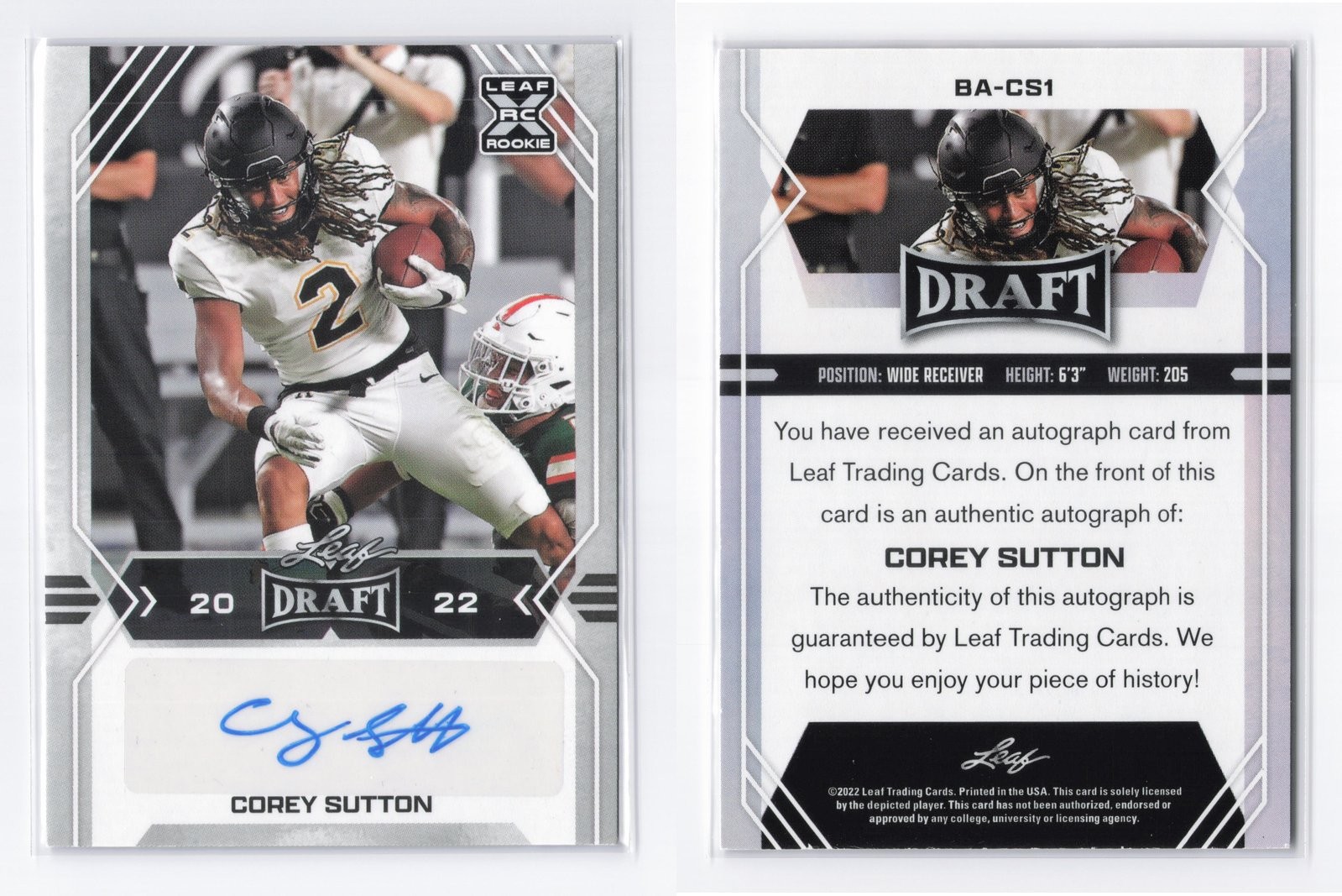 COREY SUTTON 2022 Leaf Draft Auto #BA-CS1