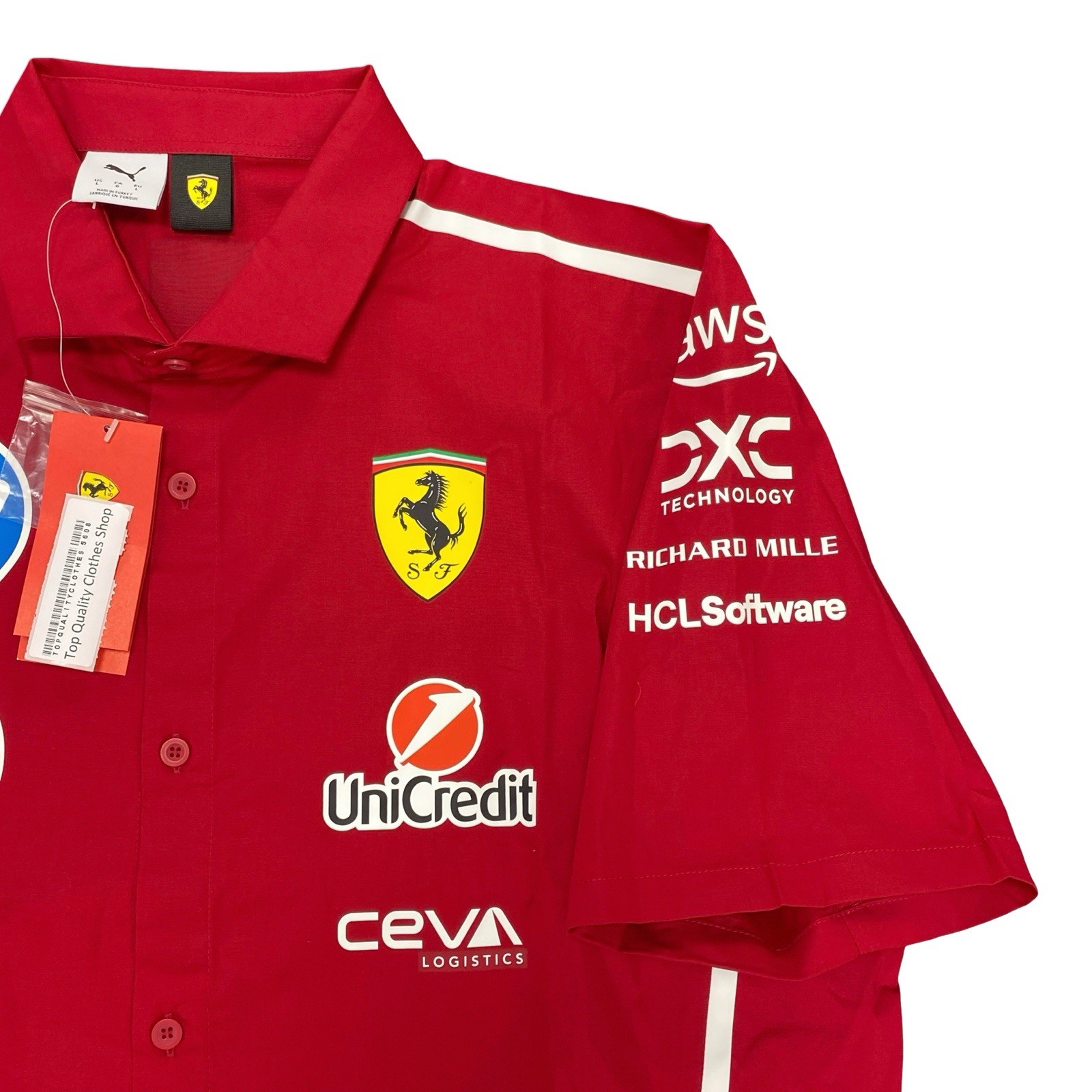 Puma Scuderia Ferrari 2025 Team Button Shirt Size Large Men’s Red 763943-01