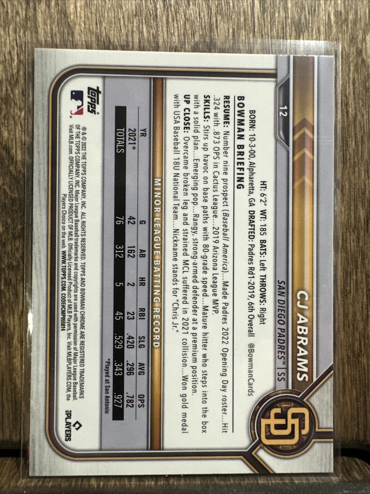CJ Abrams 2022 Bowman Chrome Rookie Base RC #12 Padres Nationals