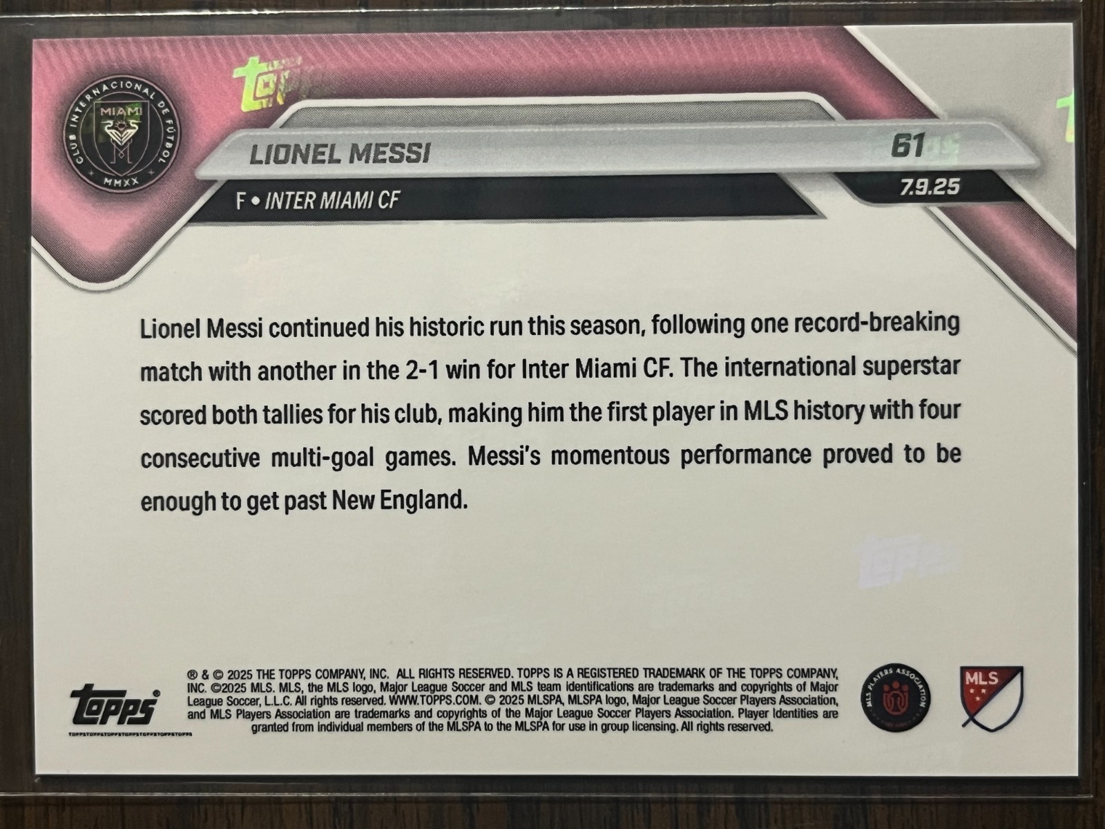 2025 Topps Now MLS #61 Lionel Messi Inter Miami CF
