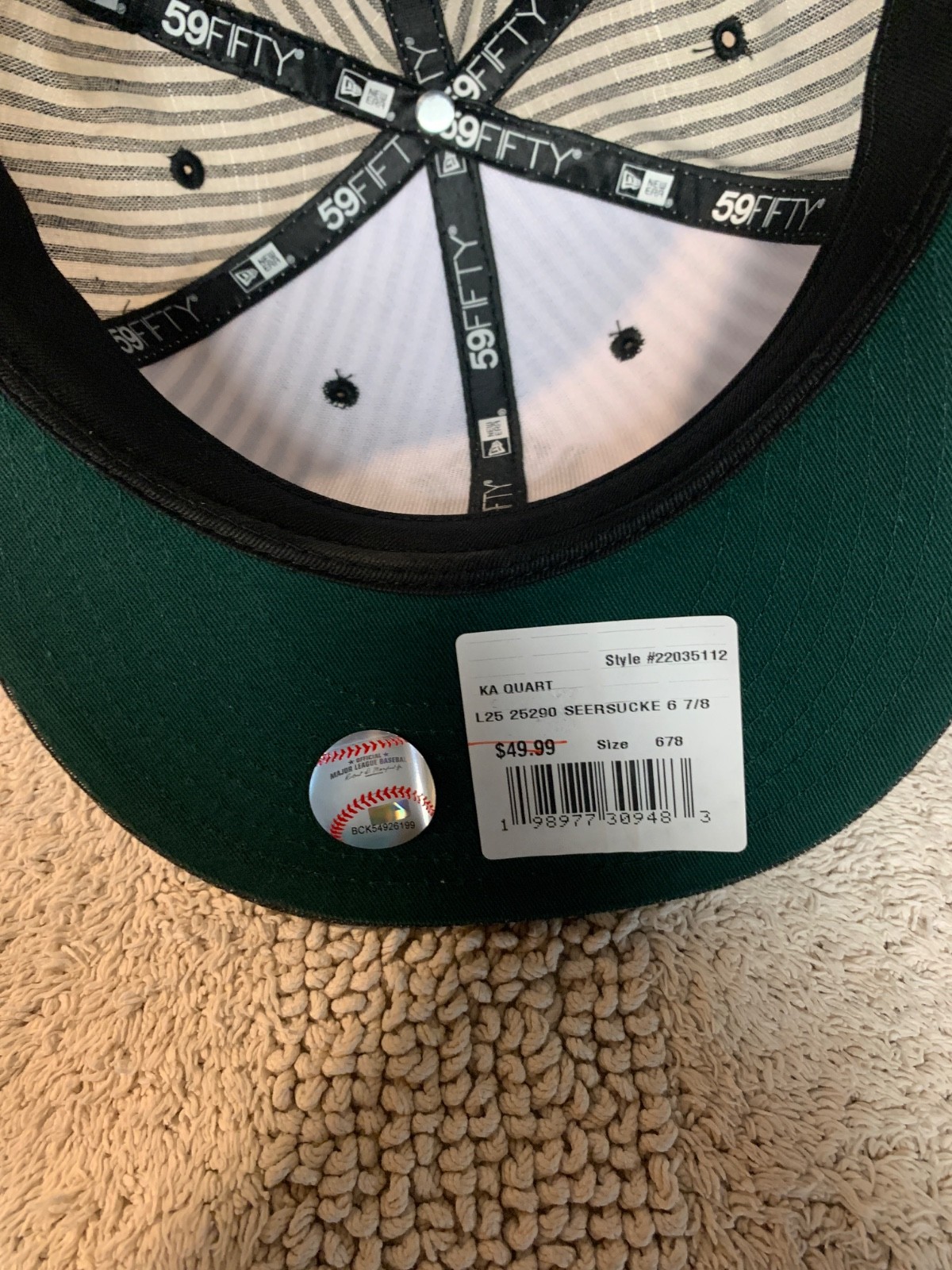 New York Yankees Hat New Era 59FIFTY Striped Seersucker Fitted Cap 6 7/8