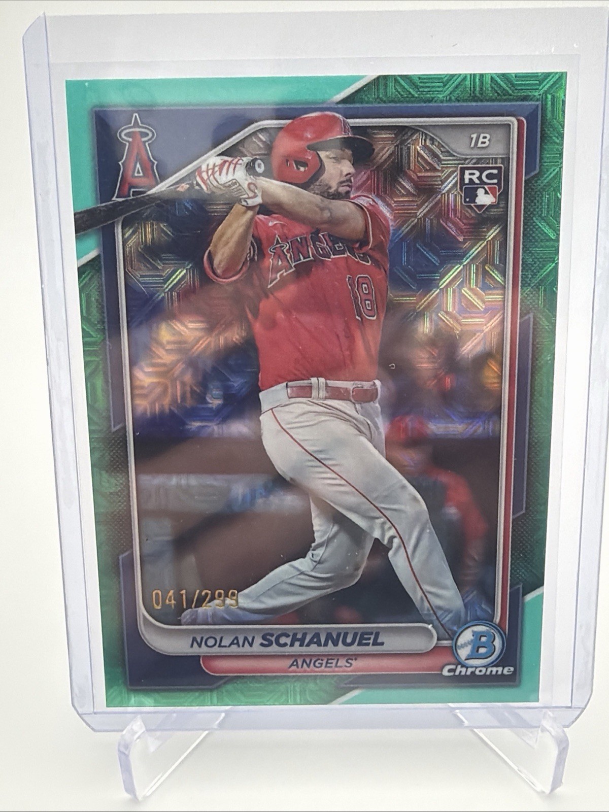 2024 Bowman Chrome Nolan Schanuel Mega Box RC Aqua Refractor #/299 Angels