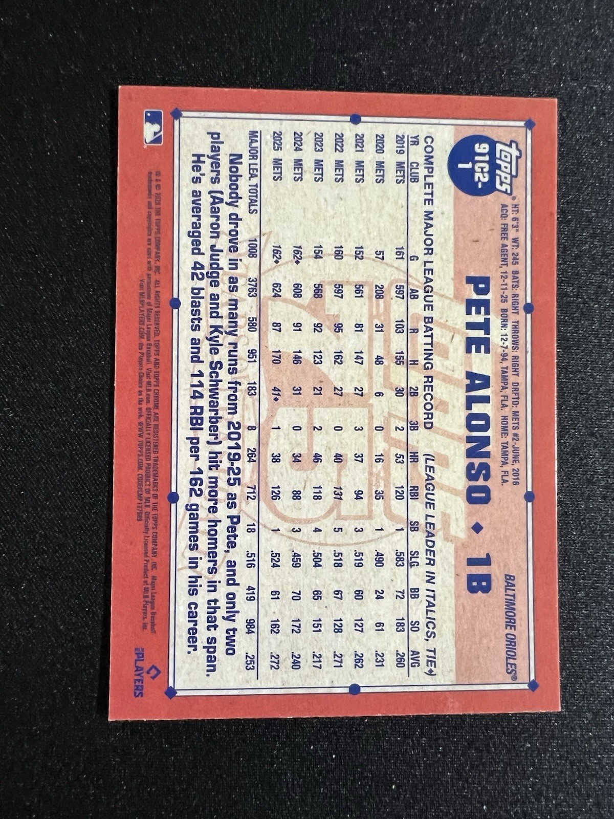 2026 Topps Pete Alonso 1991 Chrome Silver Pack Aqua Mojo Refractor #/199