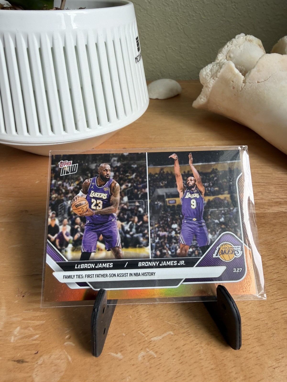 LeBron James Bronny James Jr. 1st AST 2025-26 NBA Topps NOW #229 Orange Foil /25