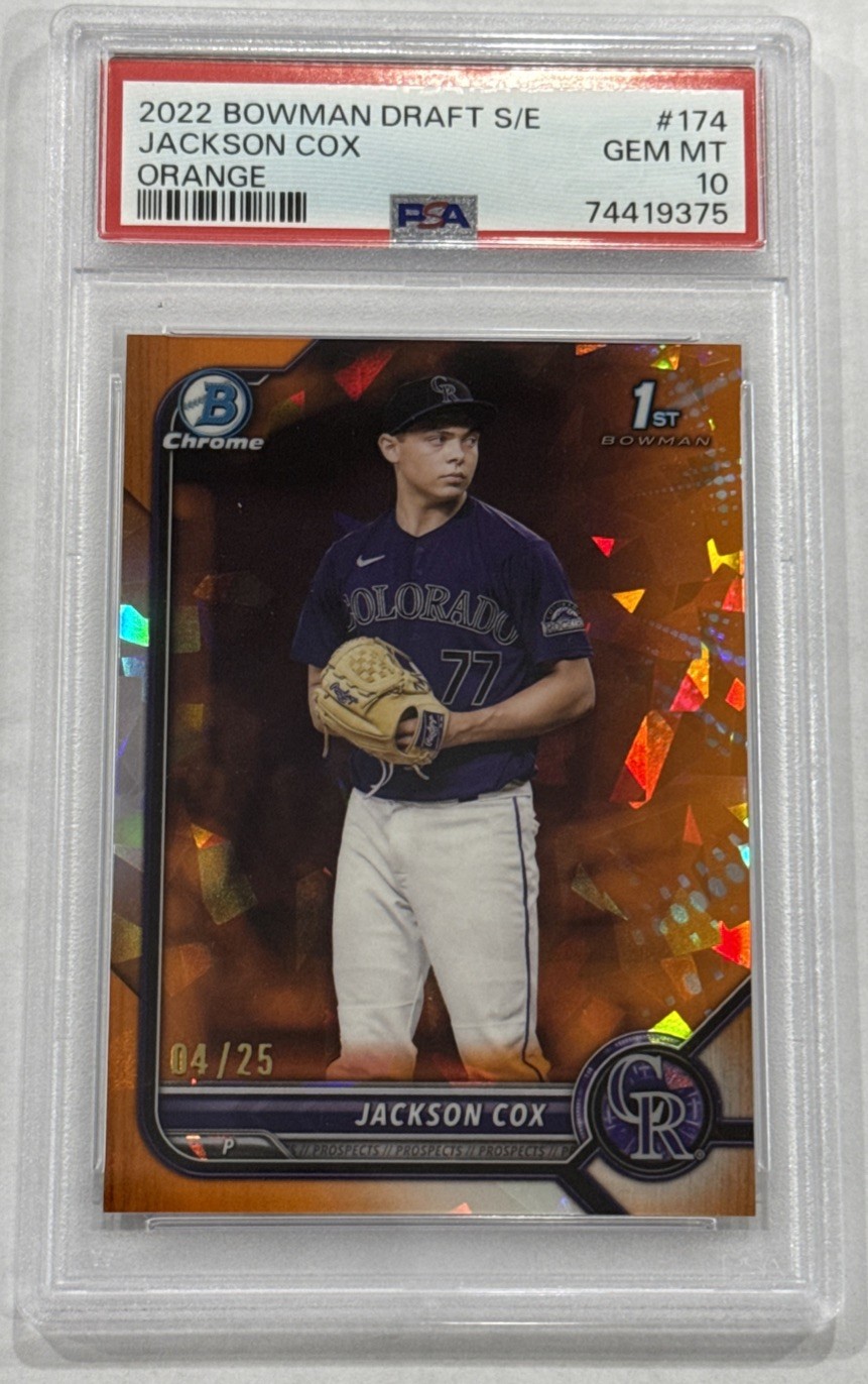 2022 Bowman Draft Sapphire Jackson Cox Orange /25 PSA 10 GEM MT