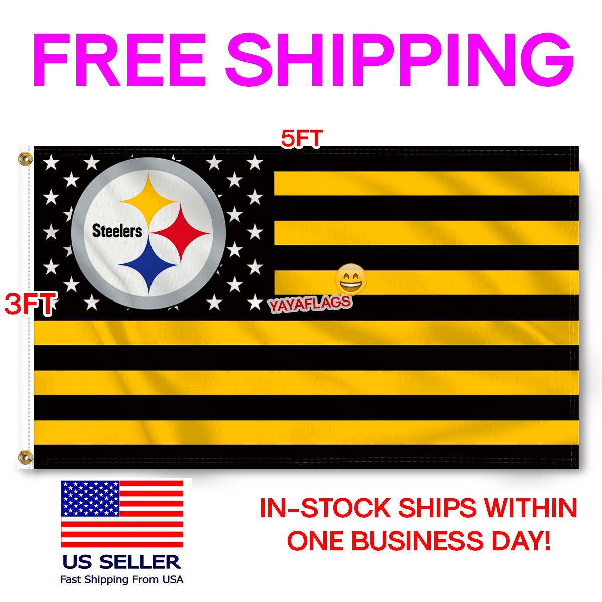 Pittsburgh Steelers 3×5 ft Flag Banner NFL Wall Decor Banner FREE Shipping