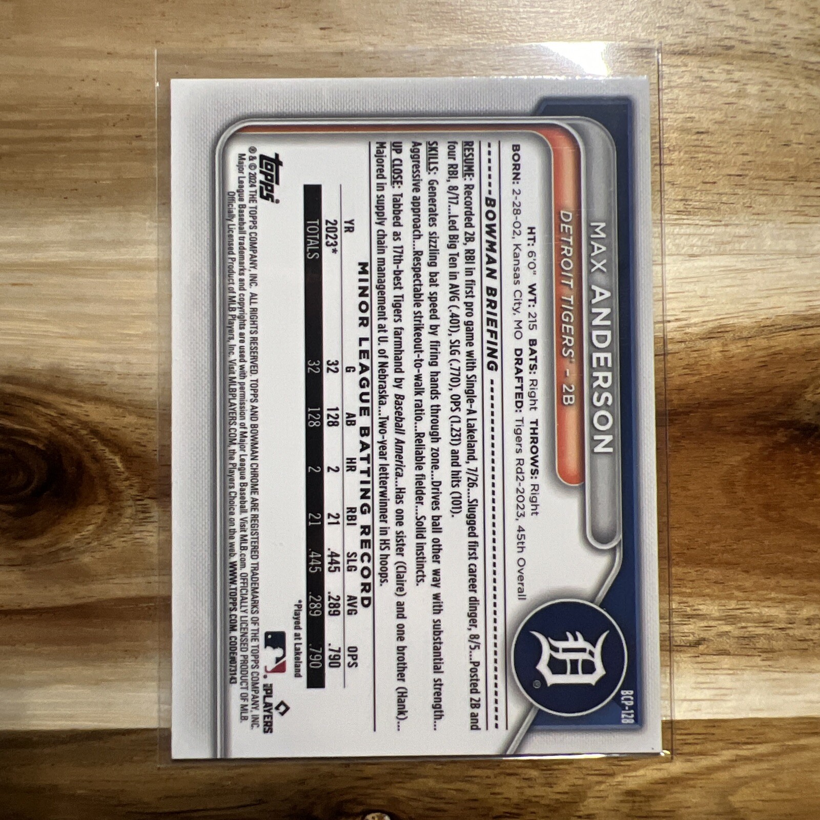 2024 Bowman #BCP-128 MAX ANDERSON Chrome Prospects Lunar Glow Refractor