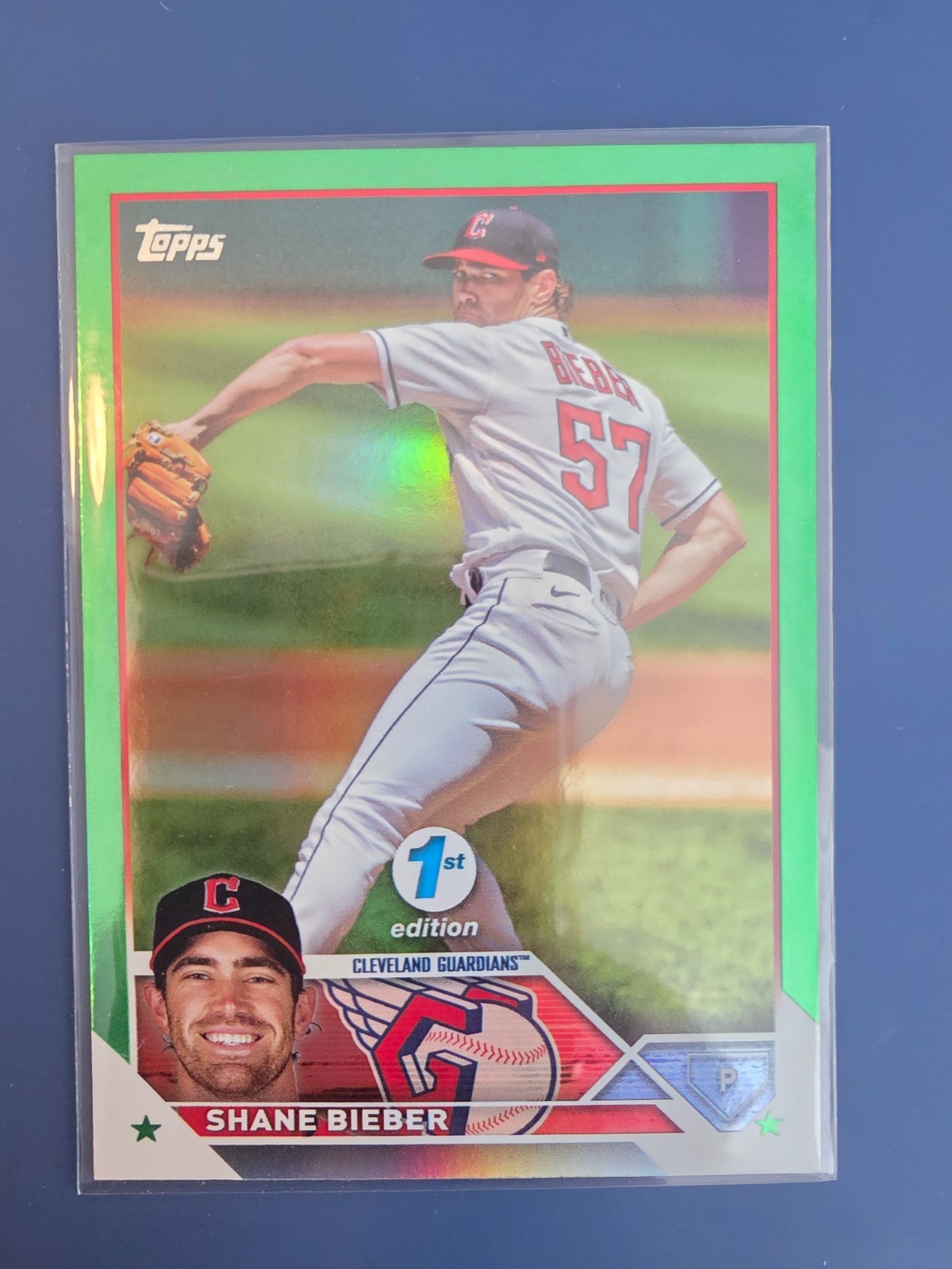 2023 Topps 1st Edition #298 Shane Bieber Green Foil #/150 Cleveland