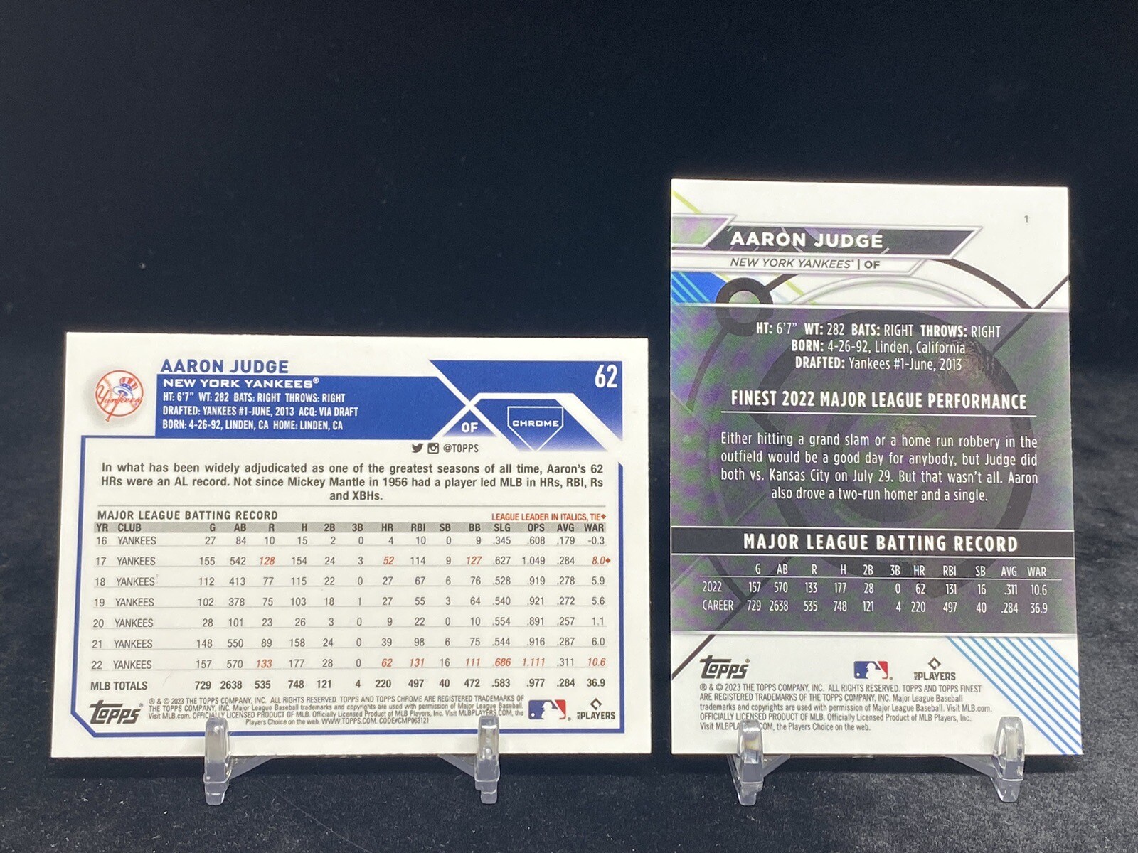 AARON JUDGE 2023 TOPPS CHROME AND 2023 TOPPS FINEST BASE CARD LOT / NY YANKEES