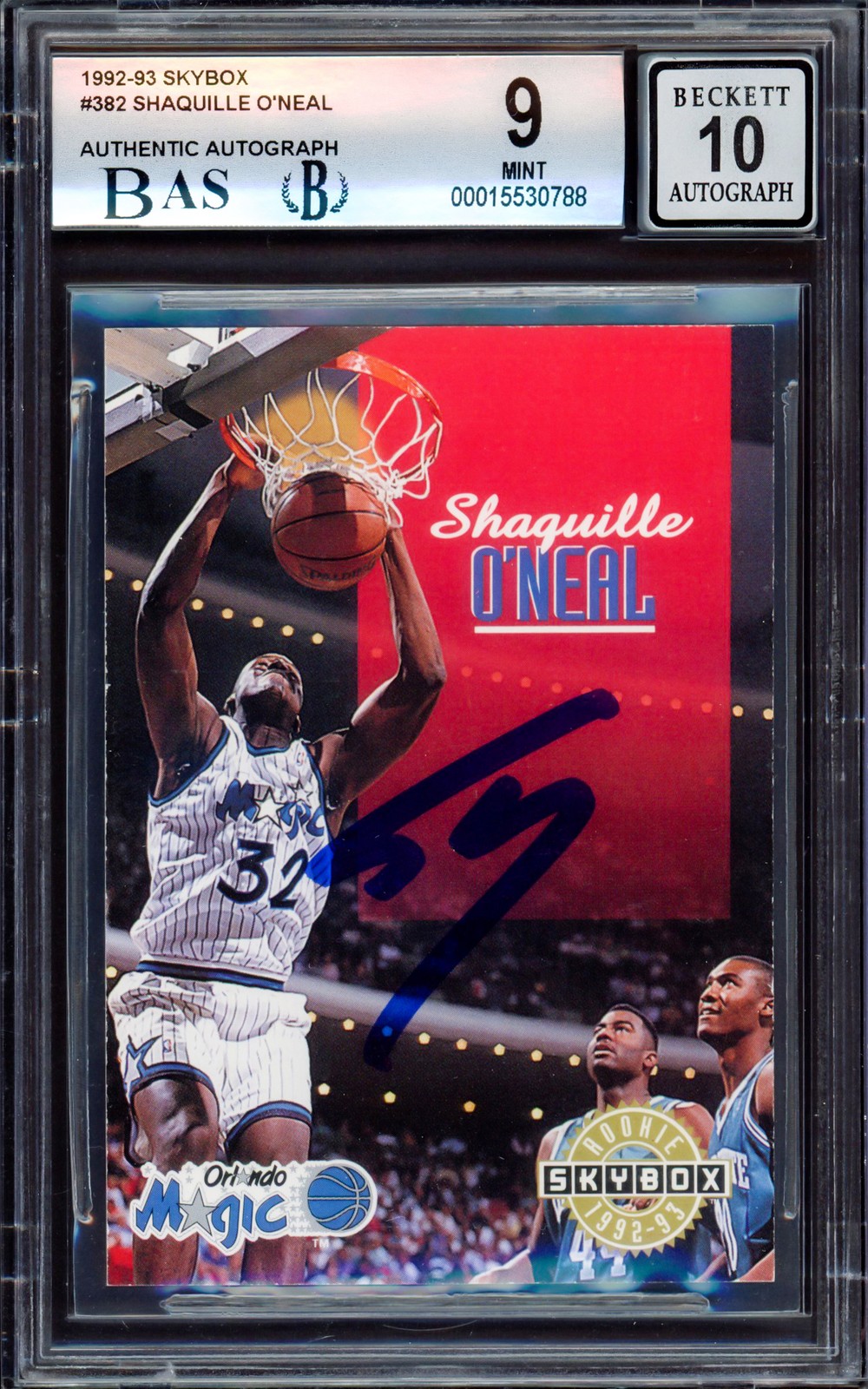 Shaquille Shaq O’Neal Auto 1992-93 Skybox RC 382 Magic BGS 9 Auto GM 10 Beckett