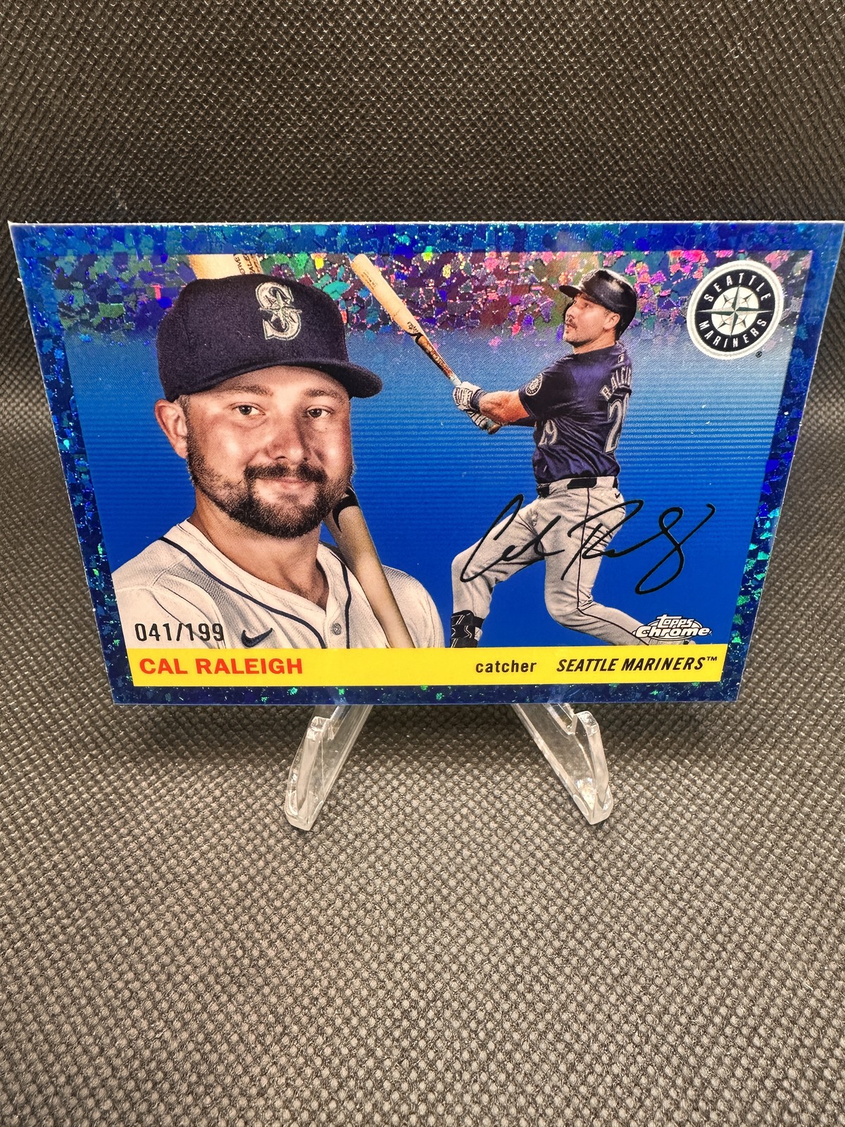 2025 Topps #160 #/99 Cal Raleigh Blue Prism Refractors
