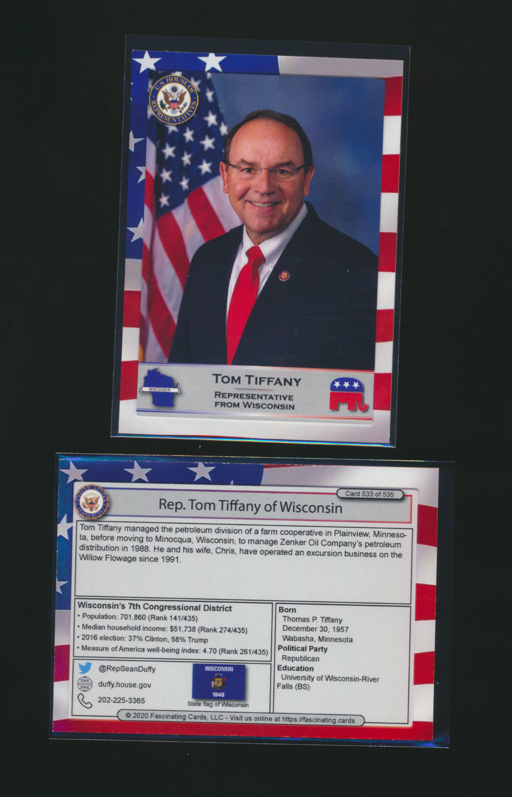 2020 United States Congress Fascinating Cards Wisconsin Tom Tiffany #533