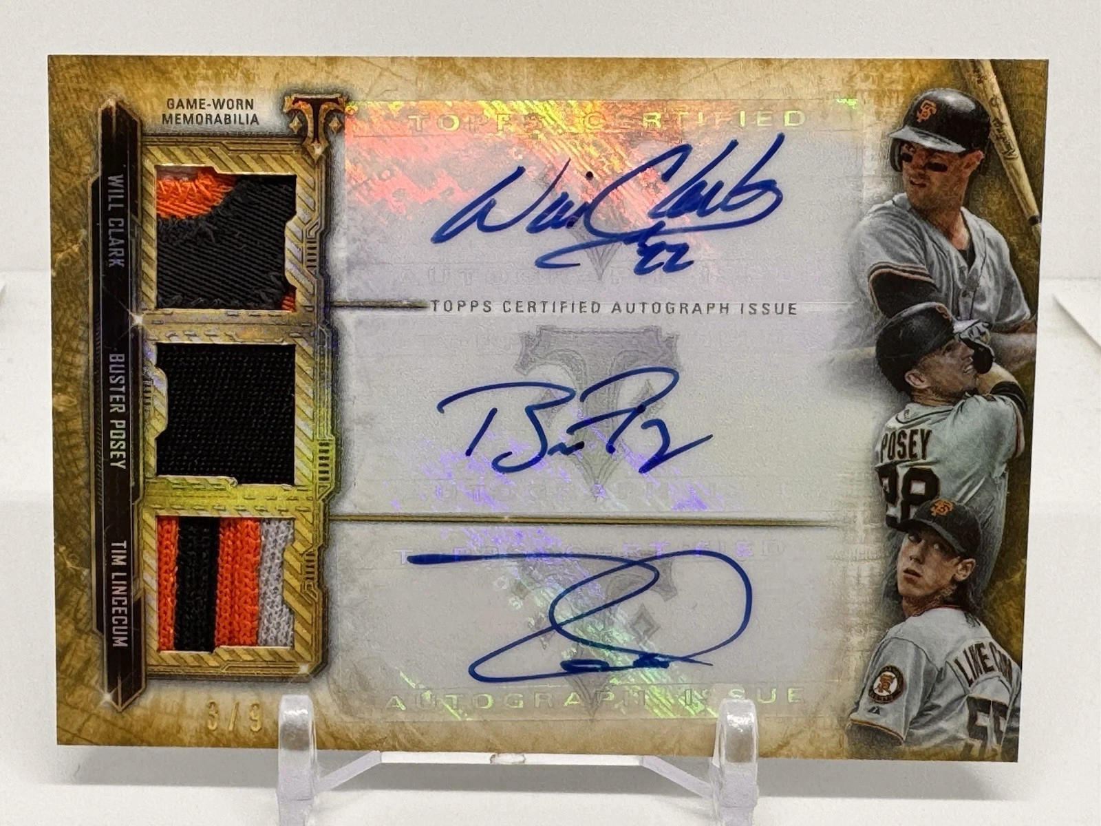 2020 Topps Triple Threads Will Clark Buster Posey Tim Lincecum Auto Relic /9