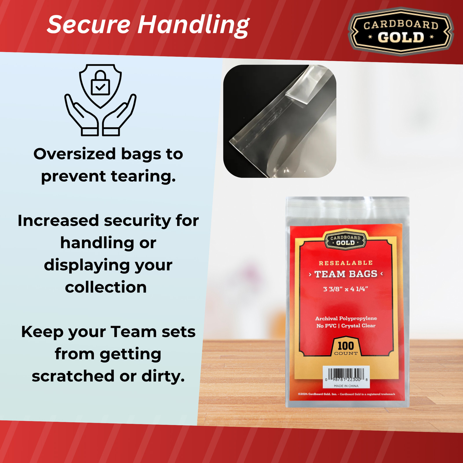 CBG 5000 ct Resealable Sports Card Team Set Bags Cardboard Gold FREE SHIPPING