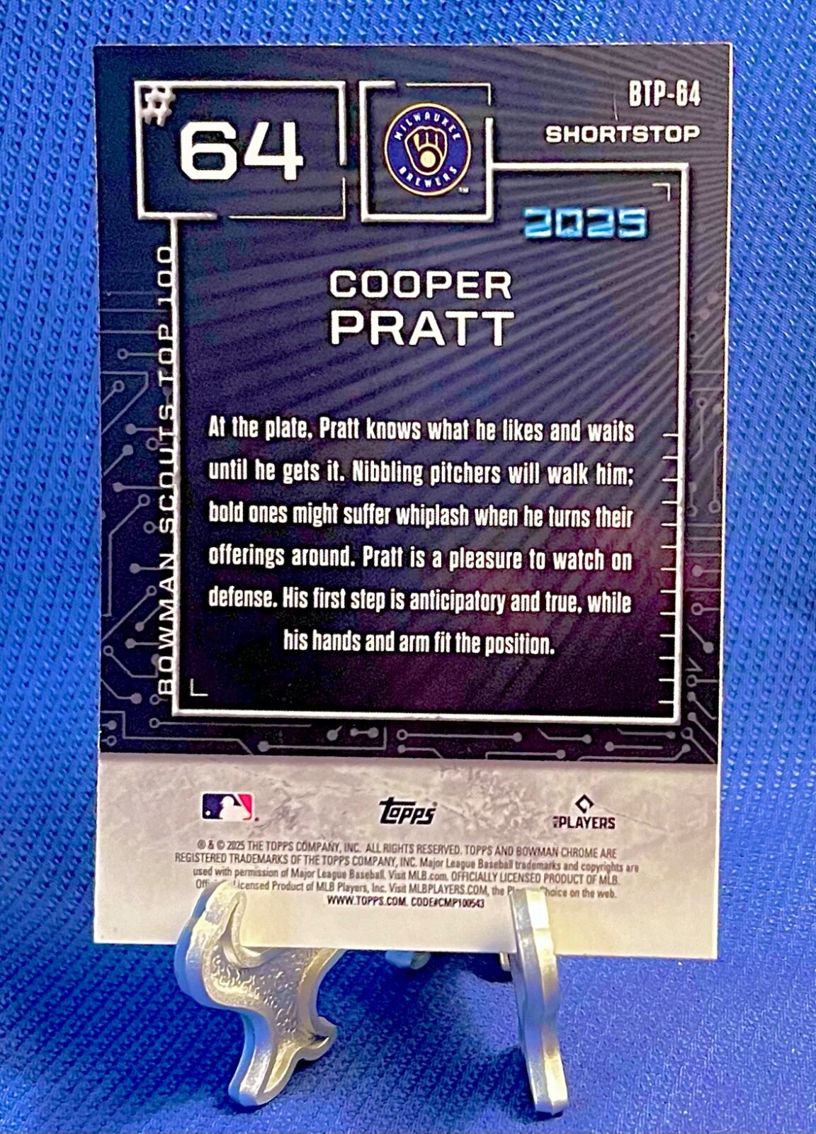 Cooper Pratt 2025 Bowman Chrome Bowman Scouts Top 100 Refractor BTP-64 Prospect