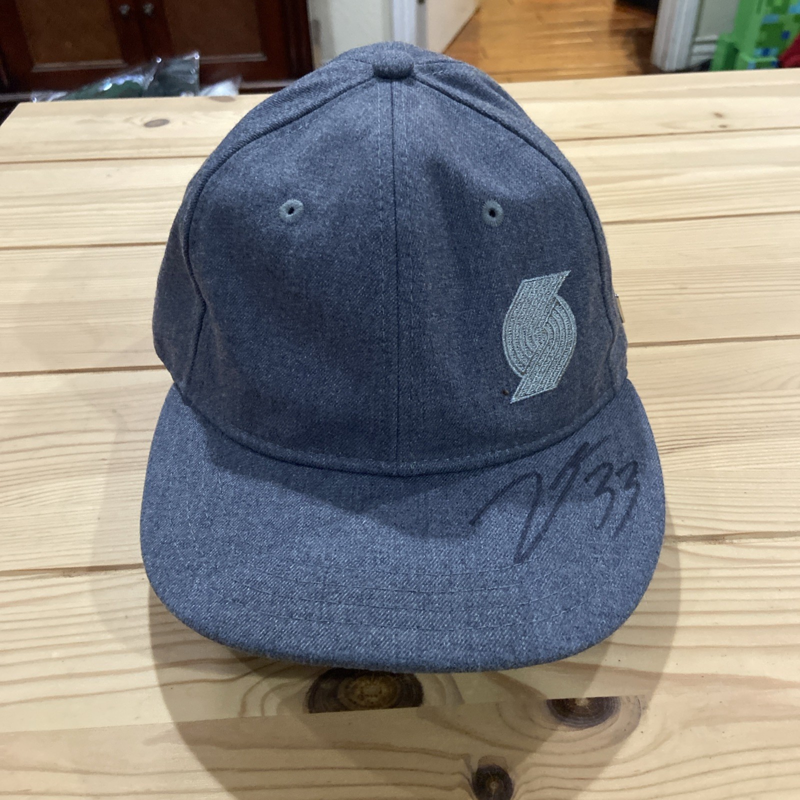 Trailblazer New Era Black Label Gray Cap Polyester And Rayon Autographed #33