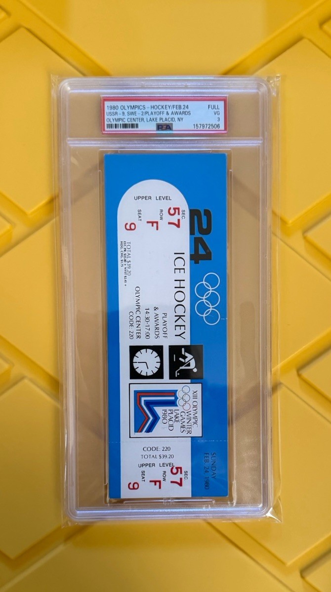 1980 OLYMPIC Hockey FULL Ticket USA Gold Medal Award Ceremony PSA VERY GOOD