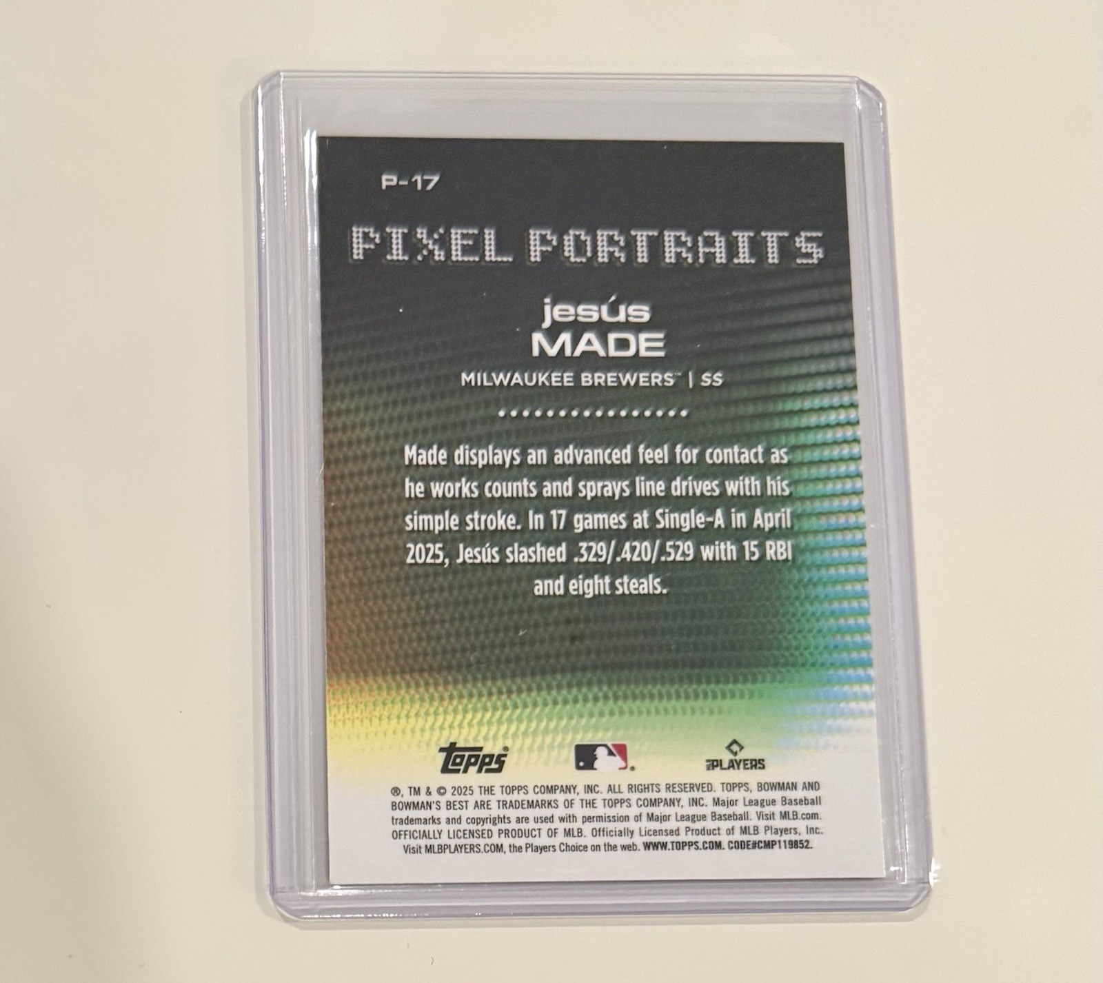 Jesus Made 2025 Bowman’s Best Baseball Pixel Portraits #P-17 – Milwaukee Brewers