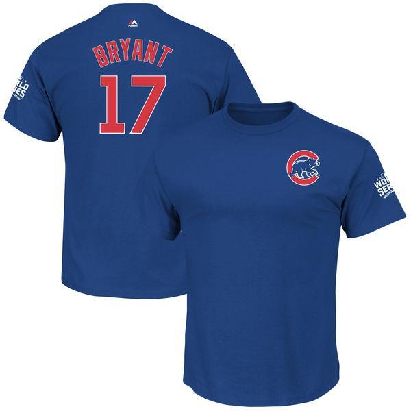 Men’s Majestic Chicago Cubs Kris Bryant 2016 World Series Name and Number Tee