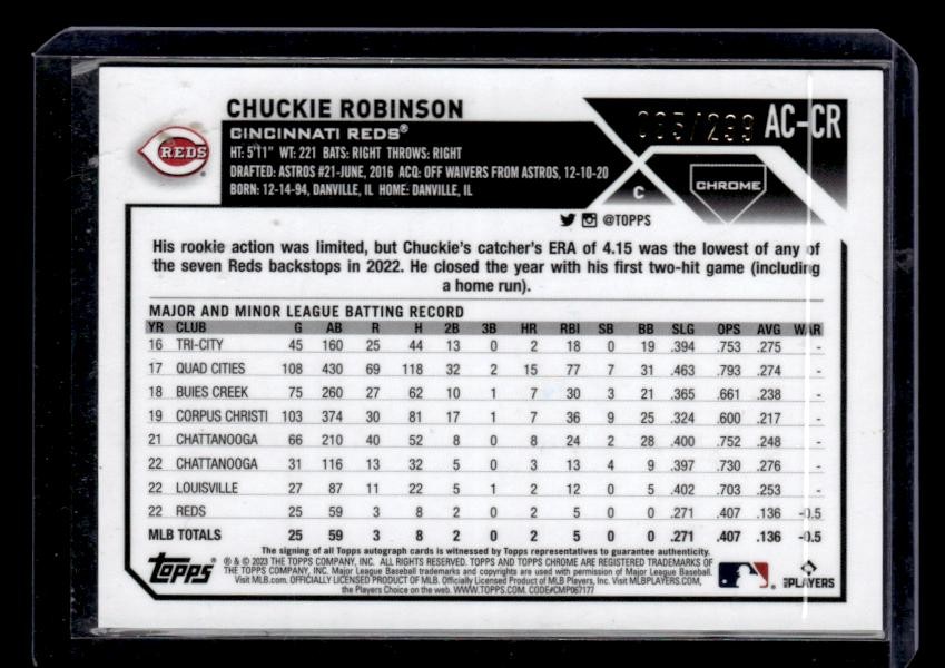 2023 Topps Chrome Update #AC-CR Chuckie Robinson Autographs Purple Speckle SN,AU