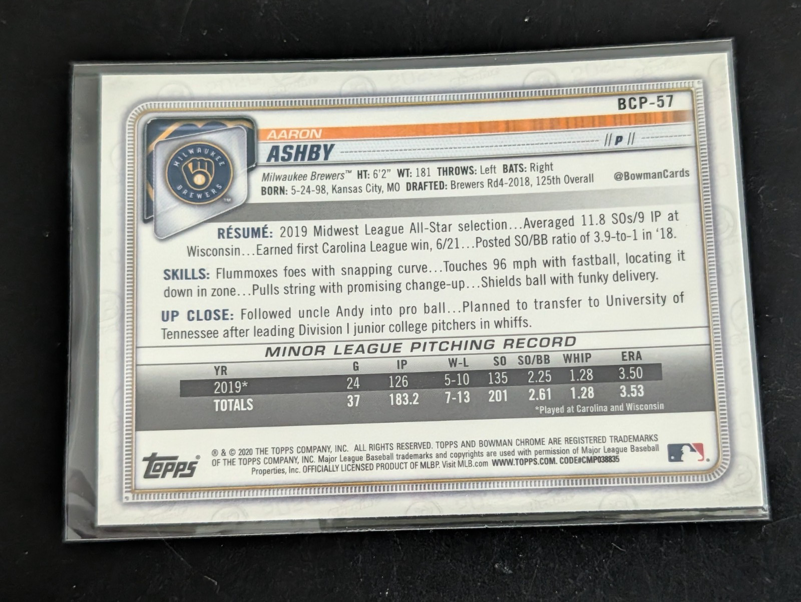 2020 1st Bowman Chrome ~ Aaron Ashby ~ Mega Box Mojo Refractor ~ #BCP-57