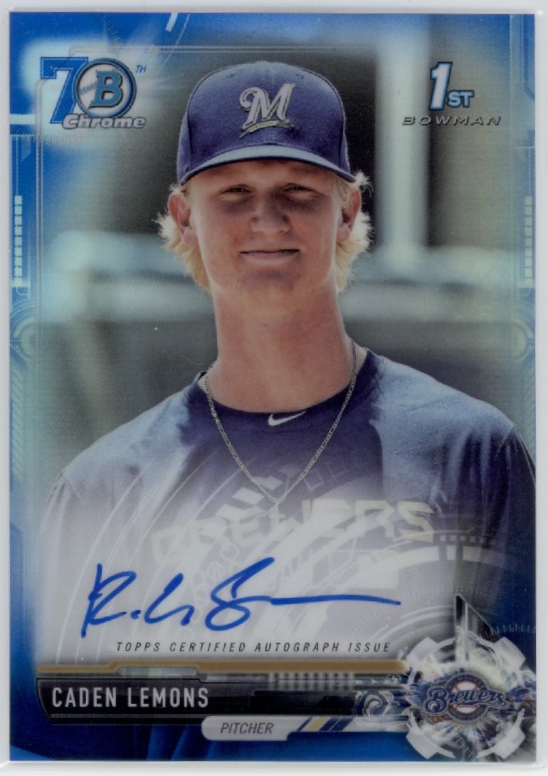 2017 Caden Lemons Bowman Chrome Blue Refractor Auto RC 25/70 #CDA-CL (D117)
