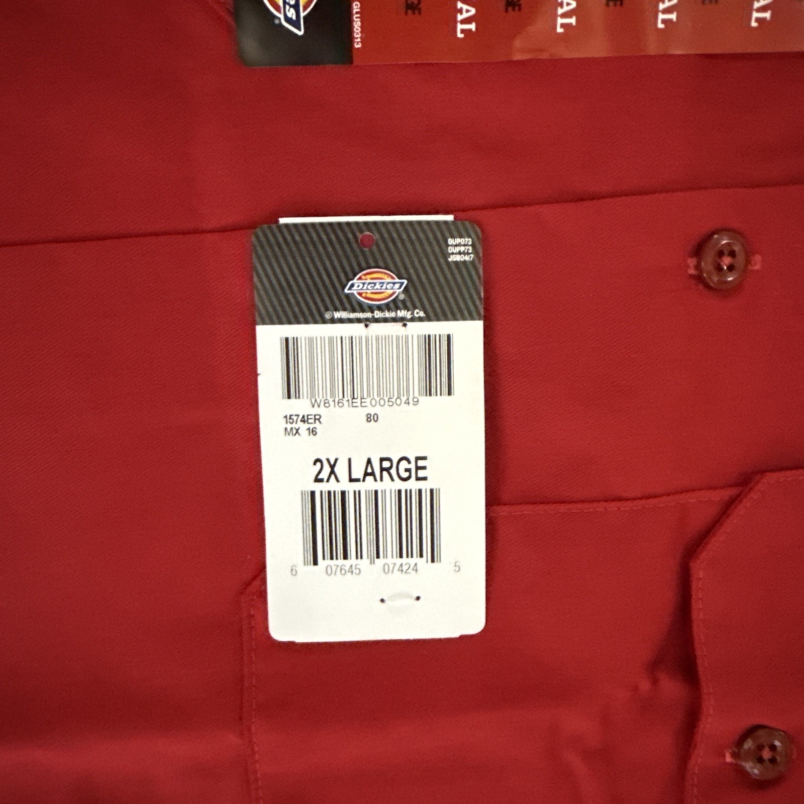 Dickies work Shirt short sleeve Red Button up 1574ER sz 2XL