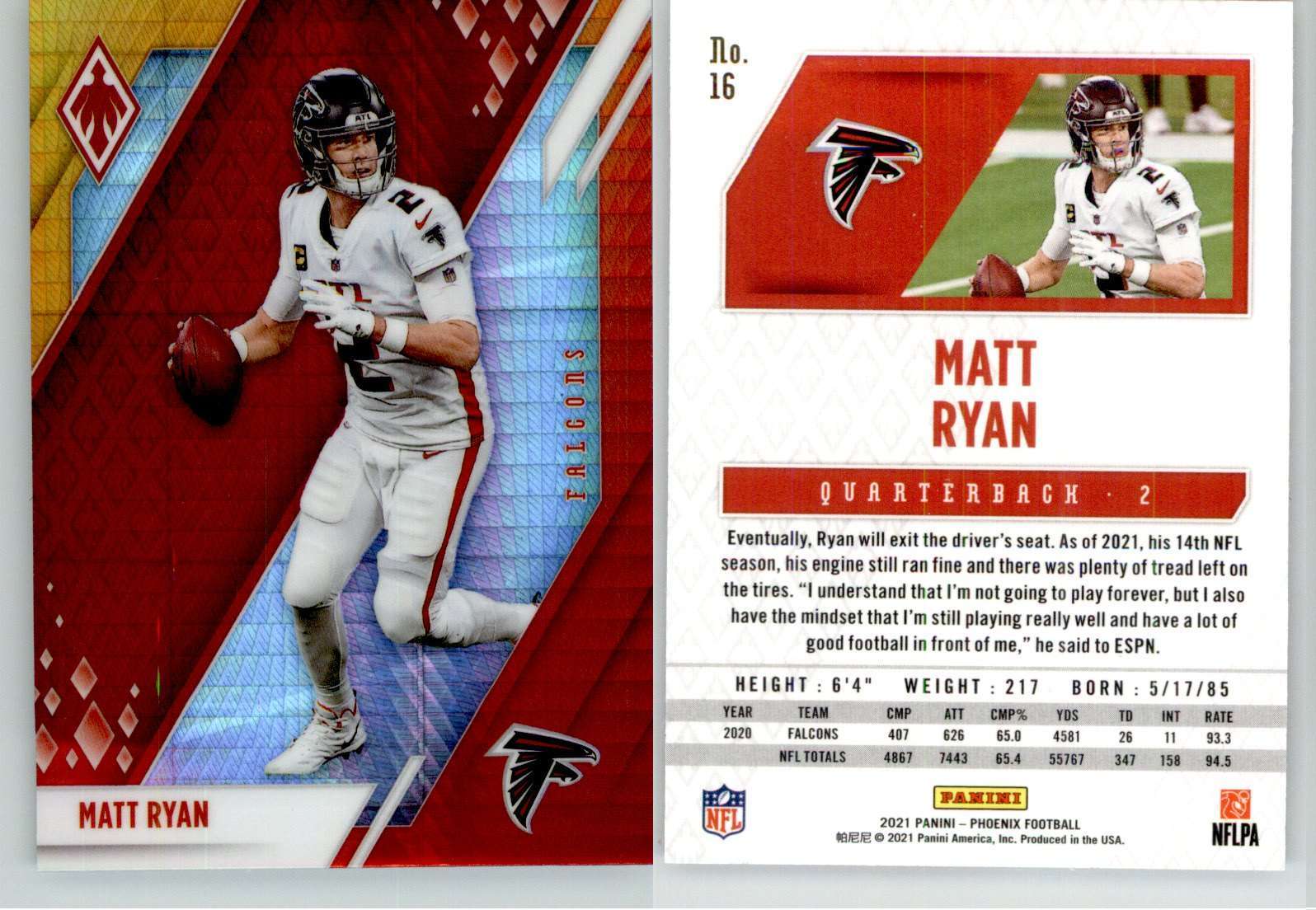 Matt Ryan 2021 Phoenix Fanatics Fire Burst #16 Falcons Colts