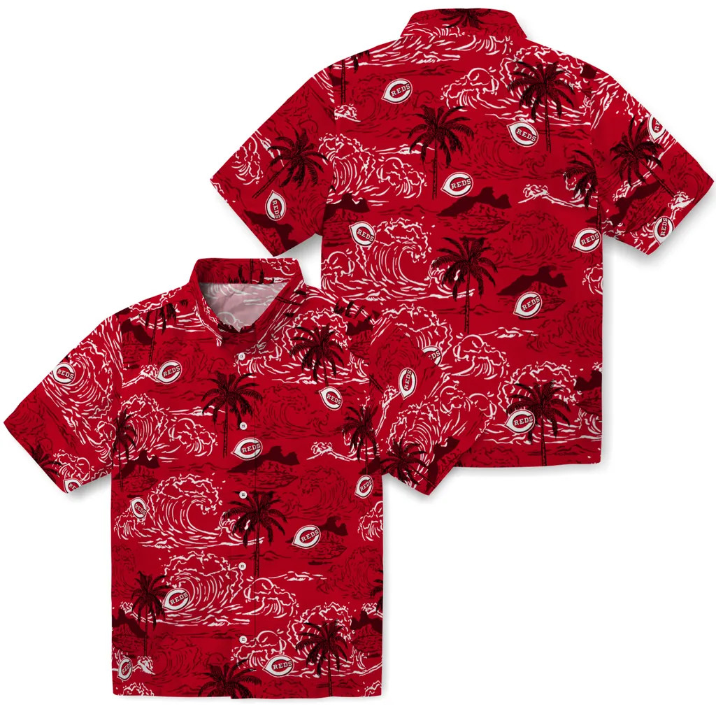 Cincinnati Baseball Team Redss Hawaiian Casual Button Down Shirt Unisex Adults