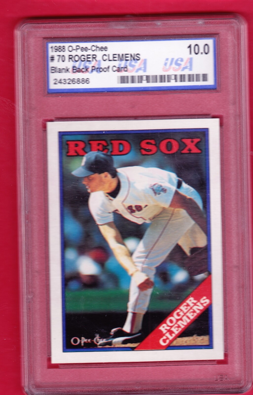 1988 O-PEE-CHEE BLANK BACK PROOF CARD #70 ROGER CLEMENS RED SOX USA 10 GEM MINT