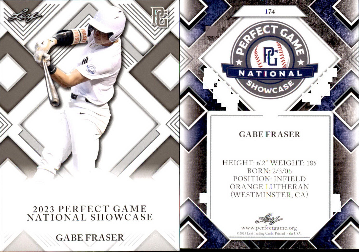 GABE FRASER Rookie 2023 Leaf Perfect Game National Showcase RC #174