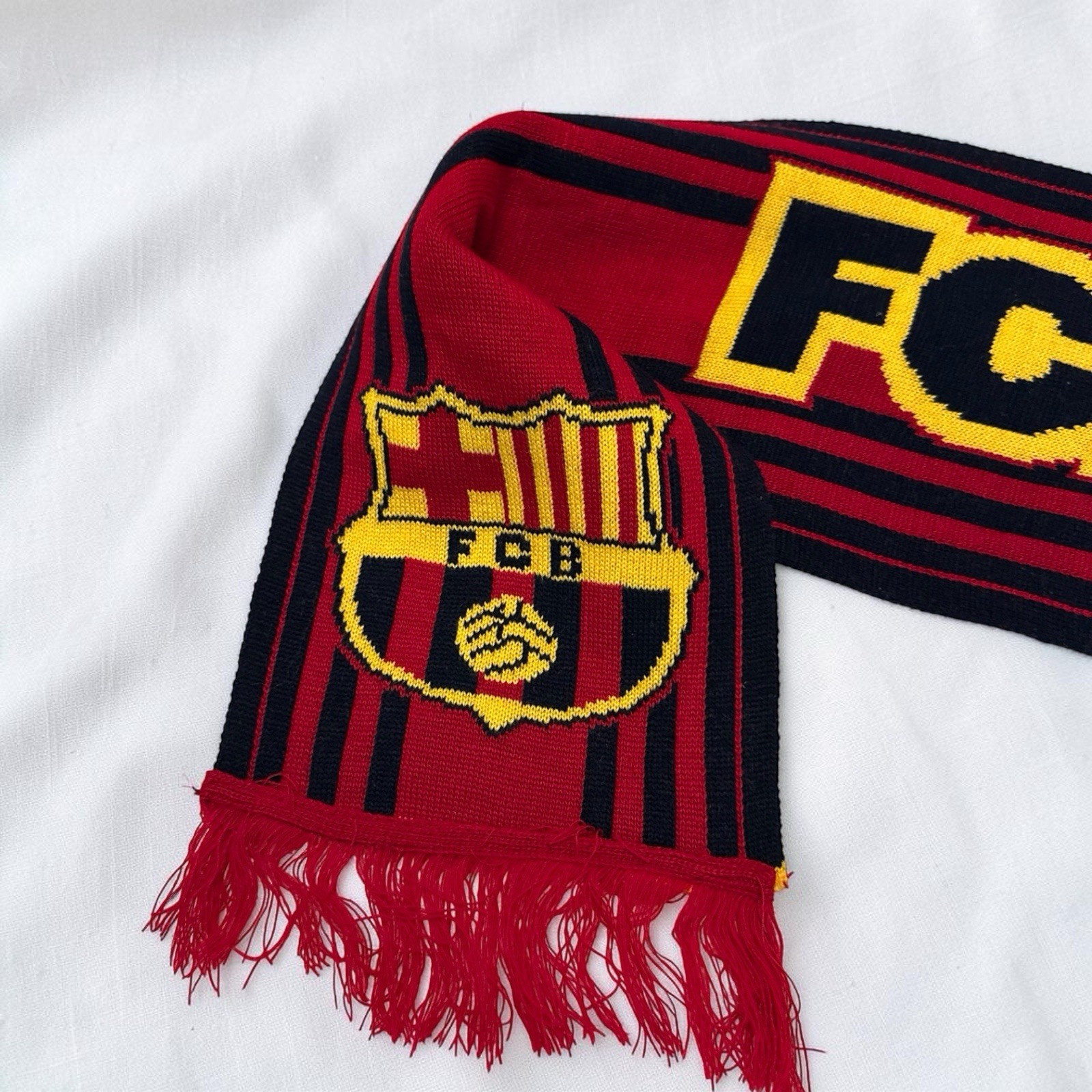 FC Barcelona Scarf Soccer Football Acrylic Knit Fringe Red Blue Yellow 7.5x 67