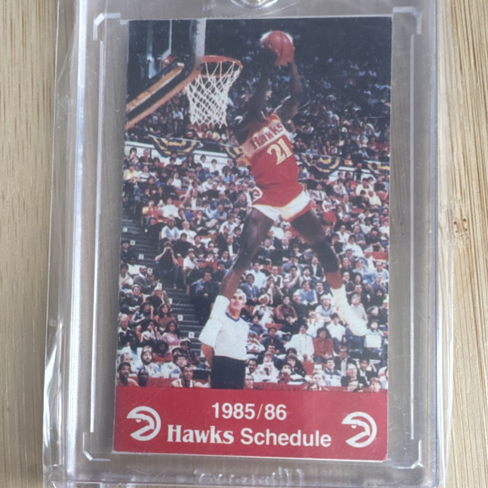 Dominique Wilkins, Atlanta Hawks 85-86 Original Pocket Schedule. High Grade!!!!!