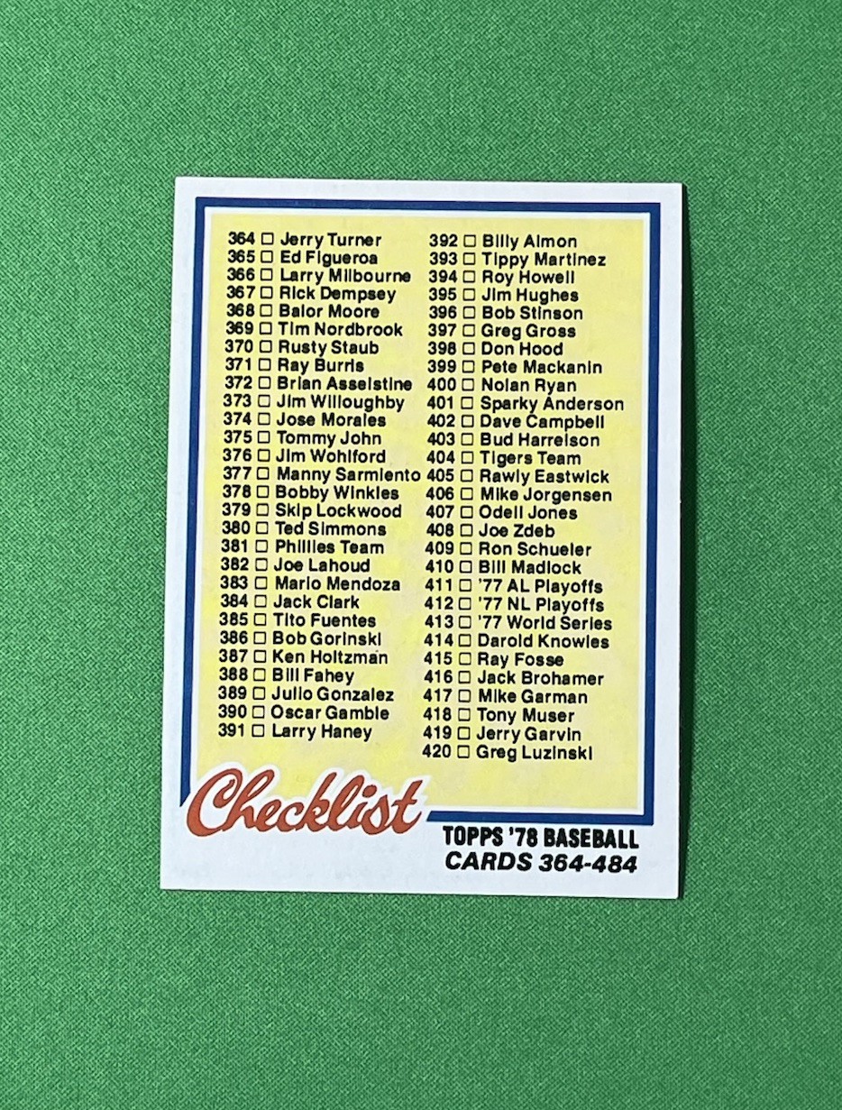 1978 Topps Baseball Checklist Lot • Complete (6) Card Subset • Unmarked • EX/NM