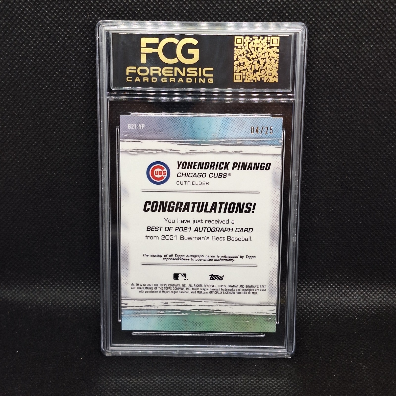 2021 Bowman’s Best Yohendrick Pinango Atomic Refractor Auto #/25 FCG 10 GEM MINT