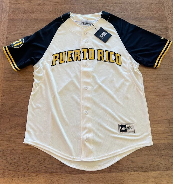 New Era Puerto Rico MEDIUM Alt 1 Short Sleeve Baseball Jersey NWT Black Yellow