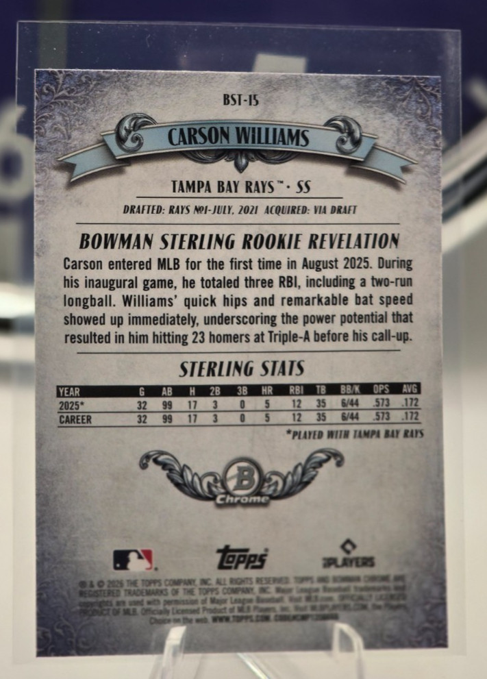 2026 Bowman Sterling Carson Williams Mojo Tampa Bay Rays ROOKIE