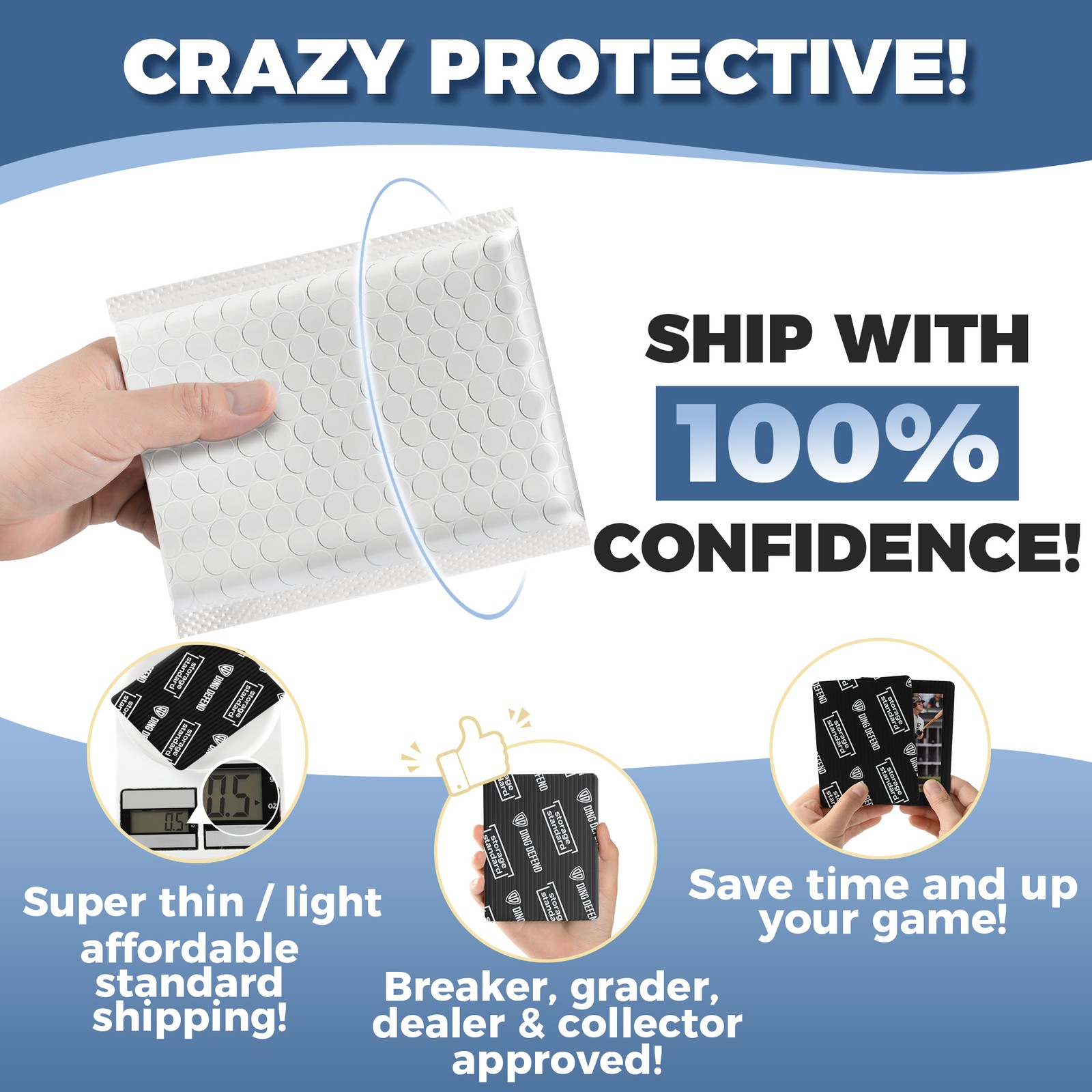 Ding Defend 510-Pack Trading Card Protector Shipping 3.5×4.5 Black Card Shipping