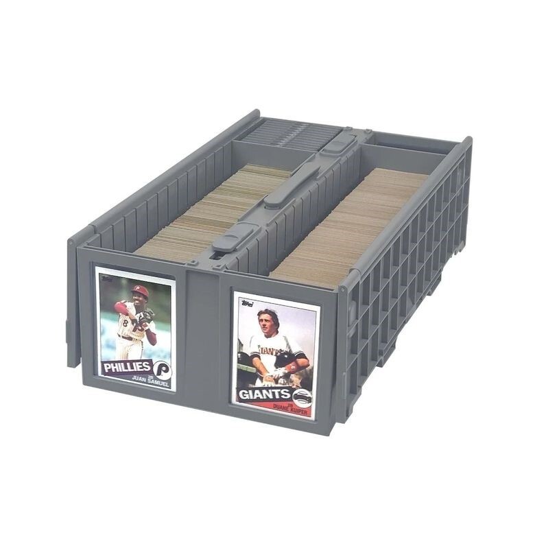 BCW 1600 Count Gray Plastic 2-Row Collectible Trading Card Bin with Hinged Lid