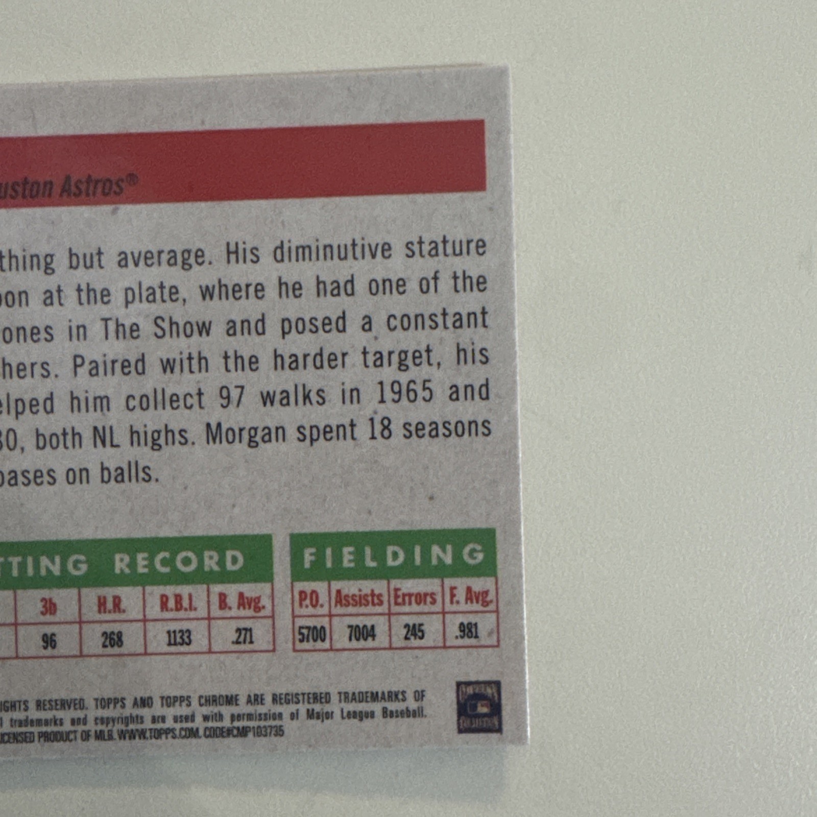 Topps 2025 Chrome Joe Morgan #426 Houston Astros seriel numbered 036/100