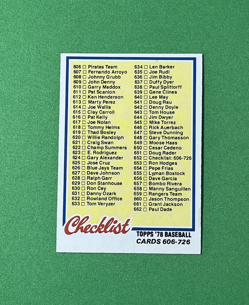 1978 Topps Baseball Checklist Lot • Complete (6) Card Subset • Unmarked • EX/NM