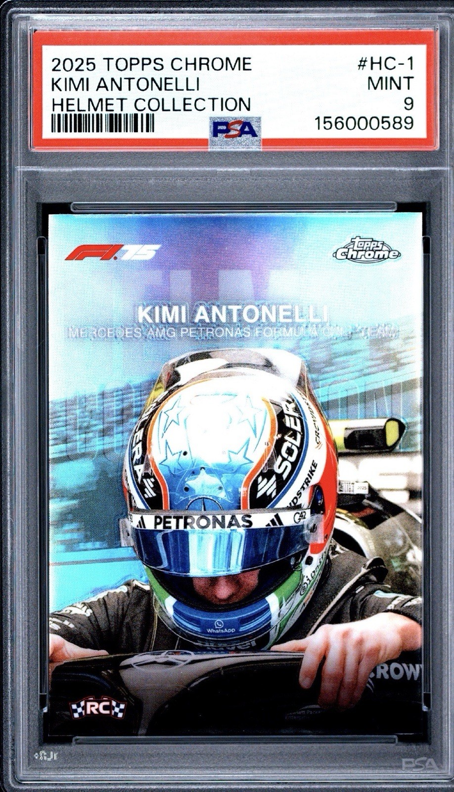 Kimi Antonelli 2025 Topps Chrome Formula 1 Helmet Collection HC1 PSA 9 Rookie RC