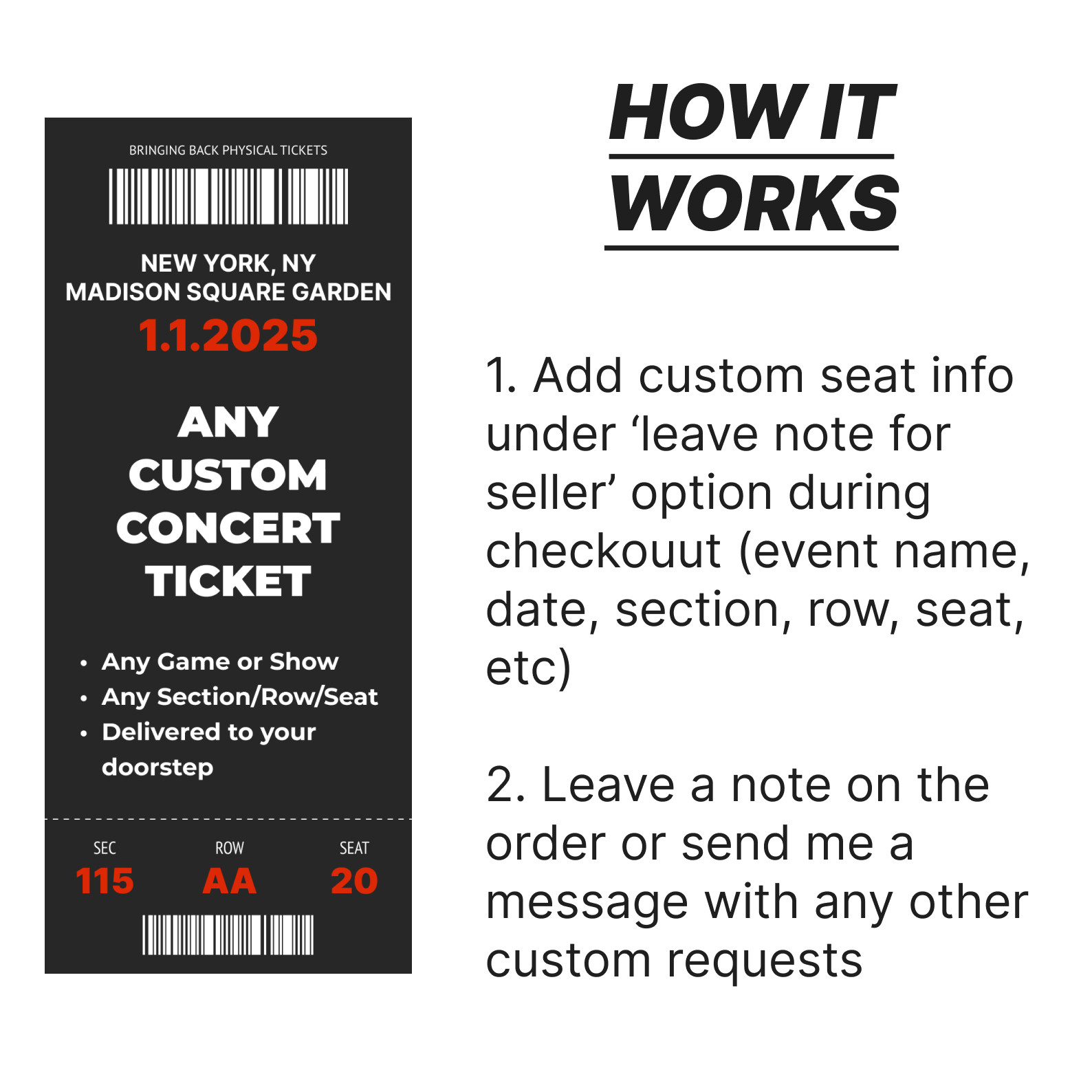 Custom Sports Ticket Stub – Any Team, Game, Seat – Personalized Gift