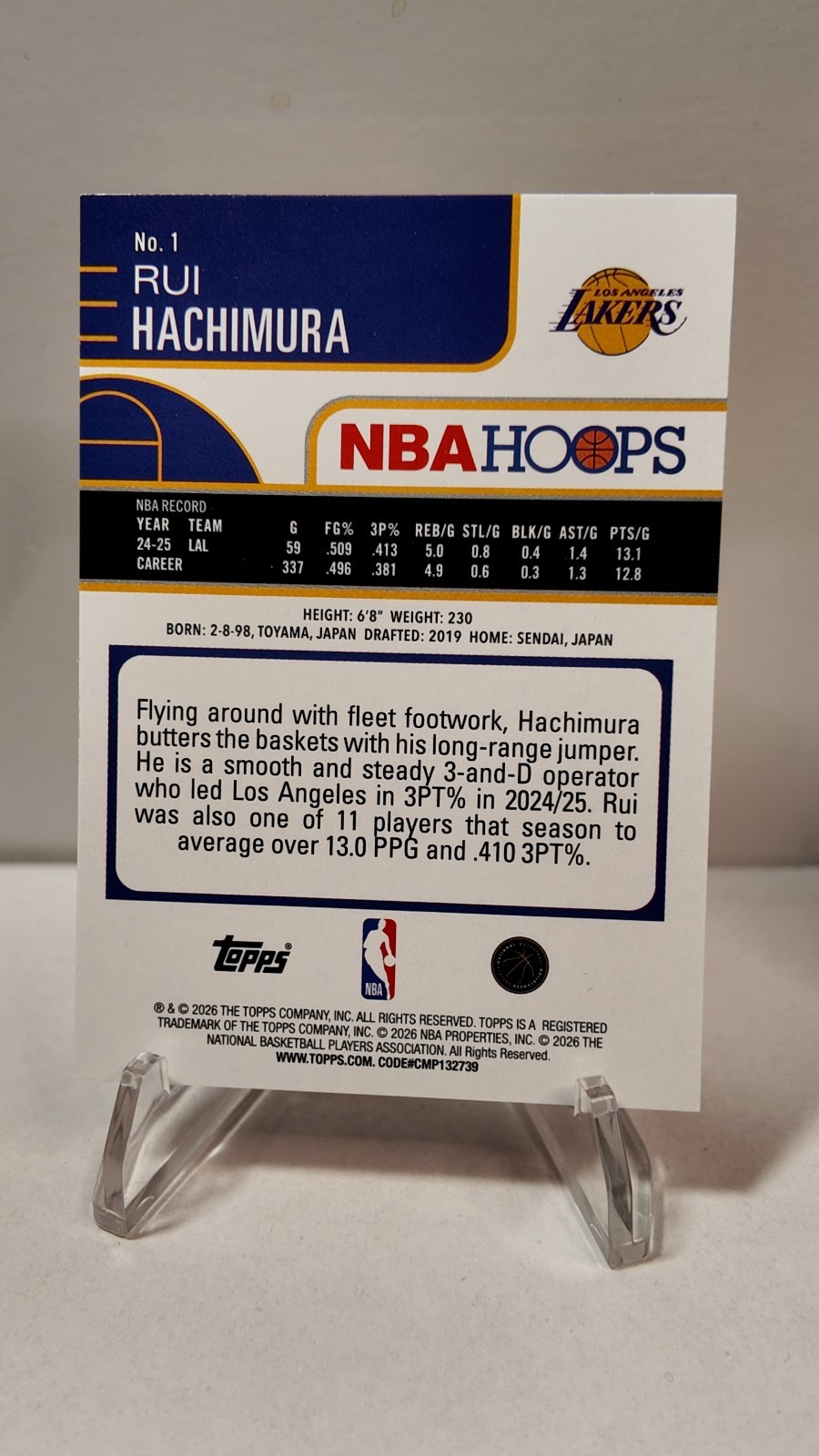 Topps 2025-26 NBA Hoops #1 Rui Hachimura /249 Red and Orange Border Parallel LA